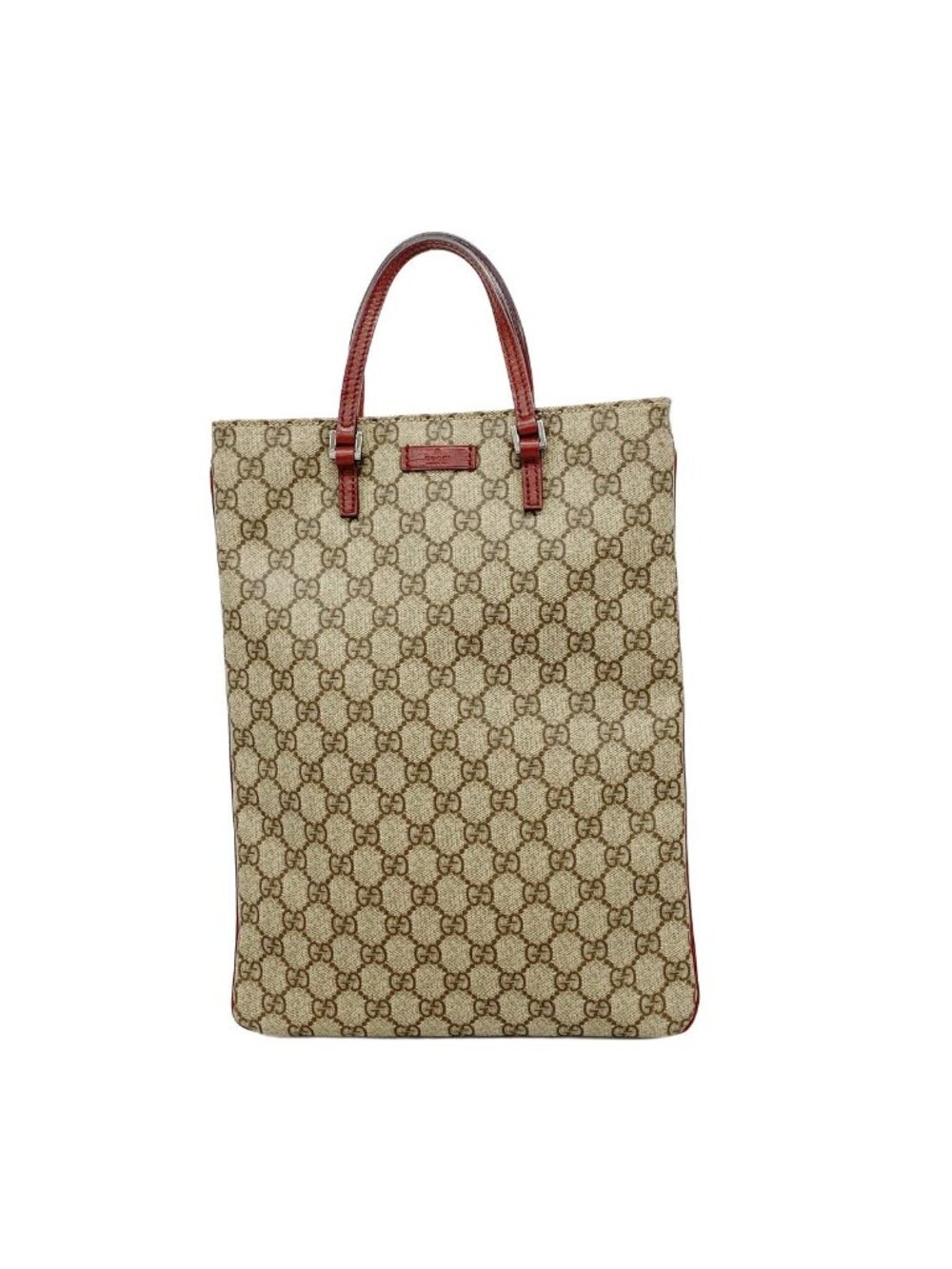 Gucci Tote GG Supreme Brown Red Silver